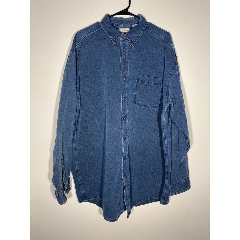 L.L. Bean Men’s Denim Button Down Shirt XL Tall 100% Cotton Made in USA Vintage